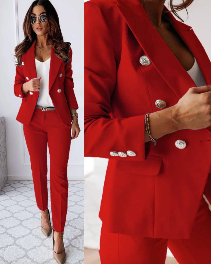 Zelkaia | Women's Double Breasted Blazer & Trouser Suit Set