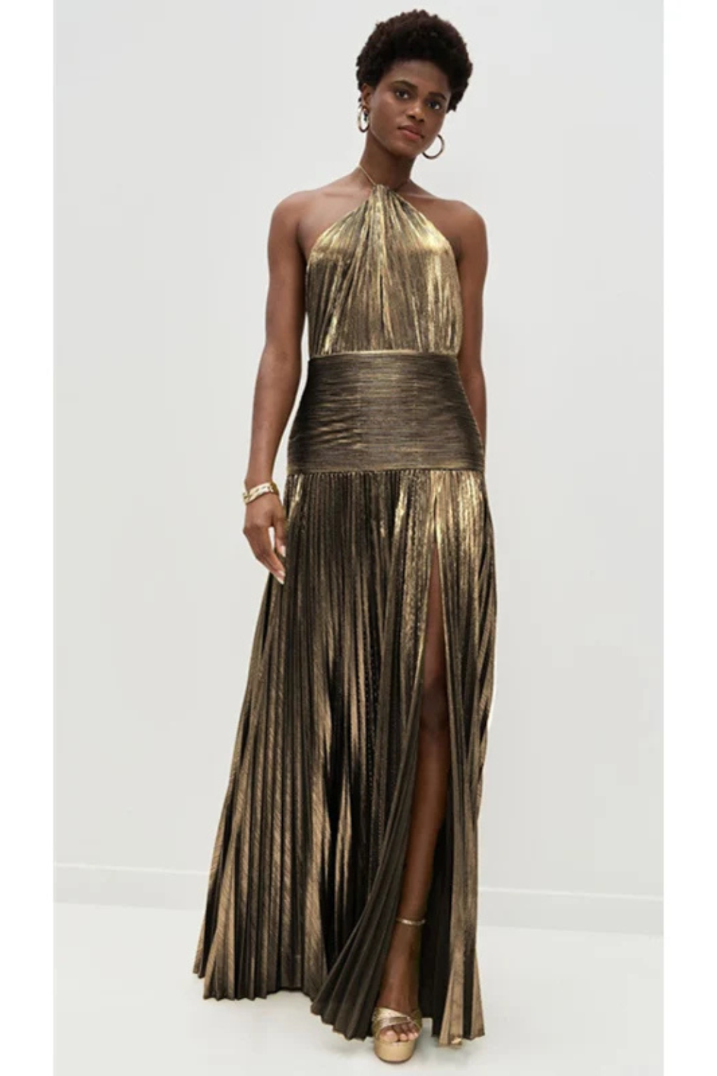 Jacinda | Women's Halter Neck Pleated Maxi Dress