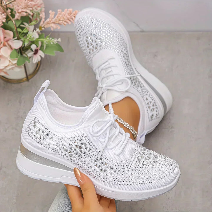 Xireya | Women's Rhinestone Embellished Knit Sneakers