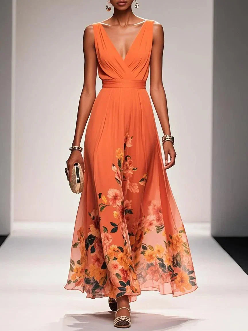 Kitty | Women's Floral Chiffon V-Neck Maxi Dress