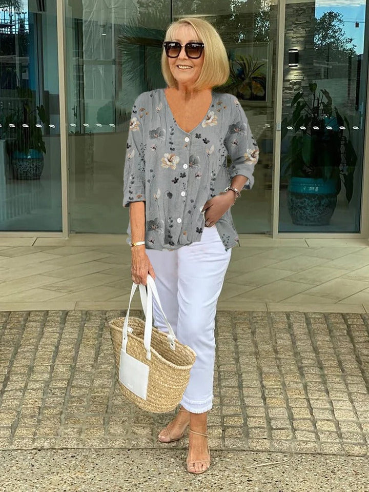 Nyxen | Women's Floral V-Neck Button Blouse