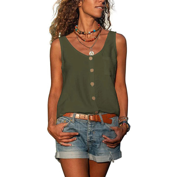 Theodora | Women's Casual Button Front Sleeveless Tank Top