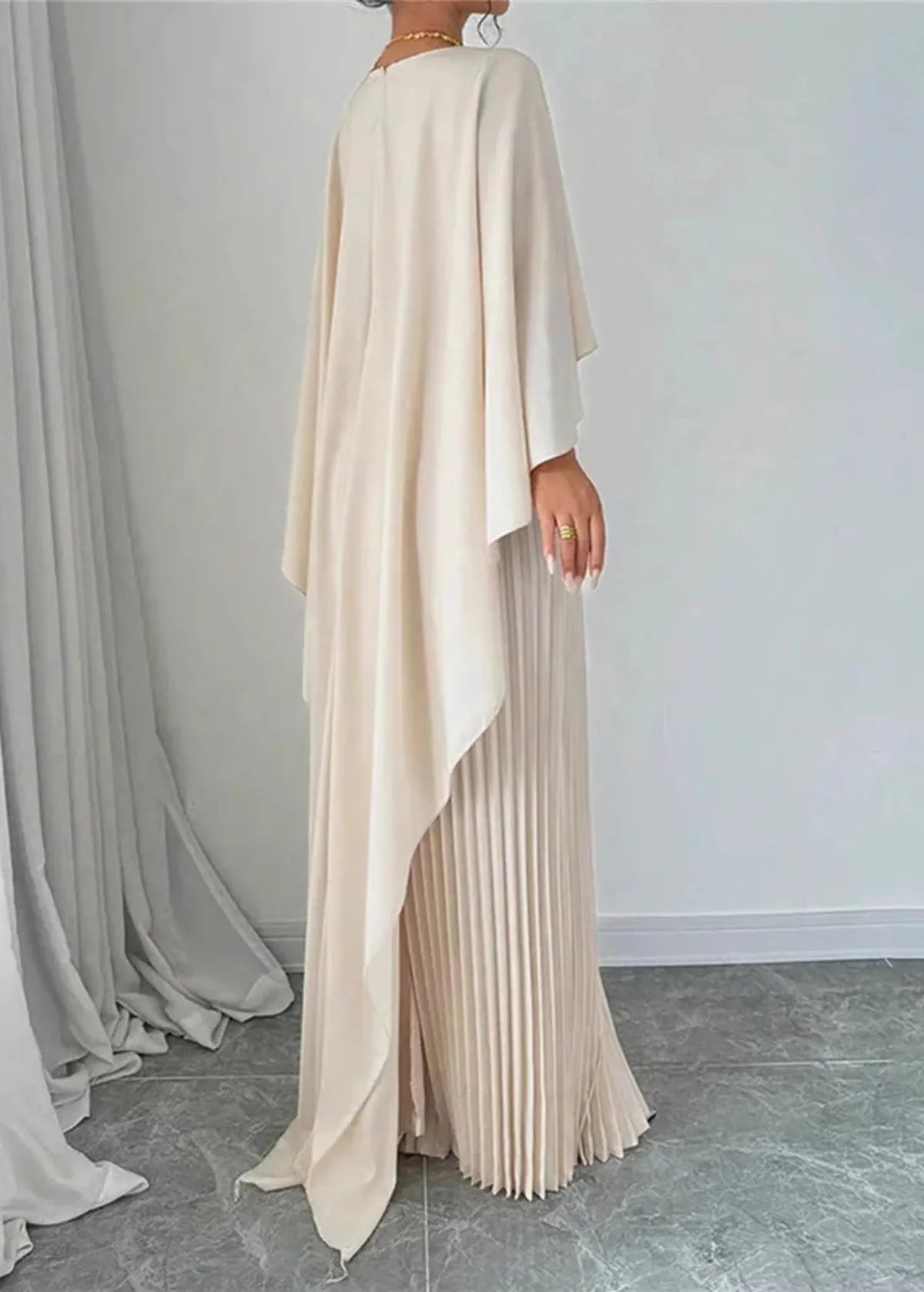 Virelleth | Women's Draped Cape Pleated Maxi Wedding Guest Dress