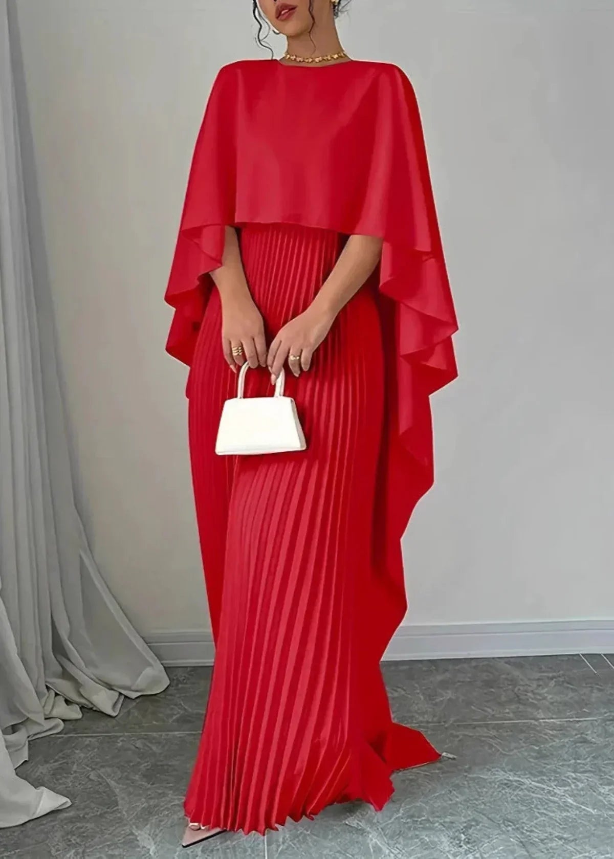 Virelleth | Women's Draped Cape Pleated Maxi Wedding Guest Dress