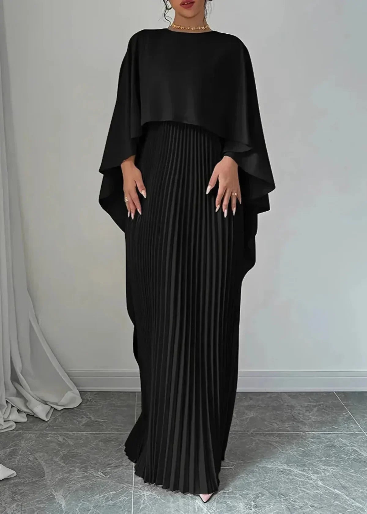 Virelleth | Women's Draped Cape Pleated Maxi Wedding Guest Dress