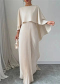 Virelleth | Women's Draped Cape Pleated Maxi Wedding Guest Dress
