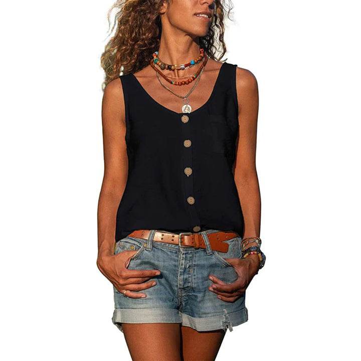 Theodora | Women's Casual Button Front Sleeveless Tank Top