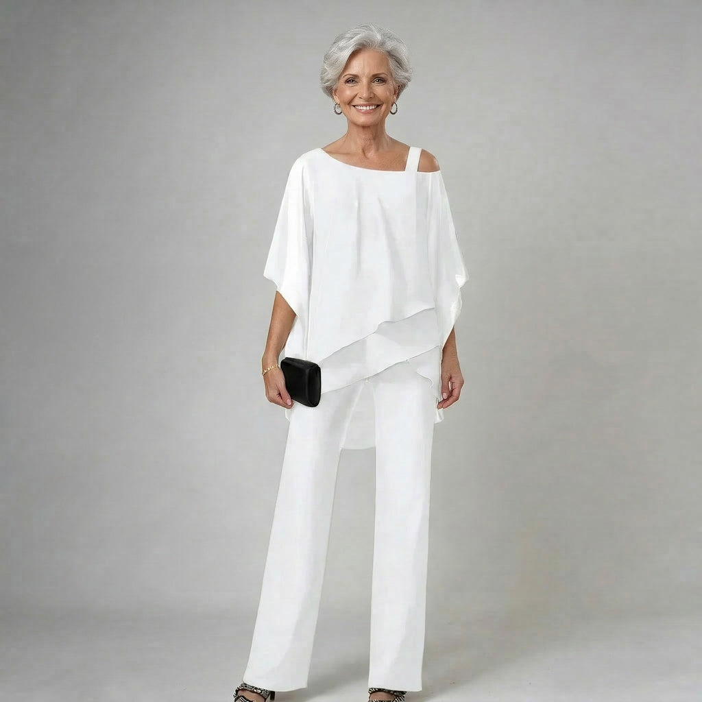 Caelune | Women's Asymmetric Overlay Top & Wide Leg Trouser Set