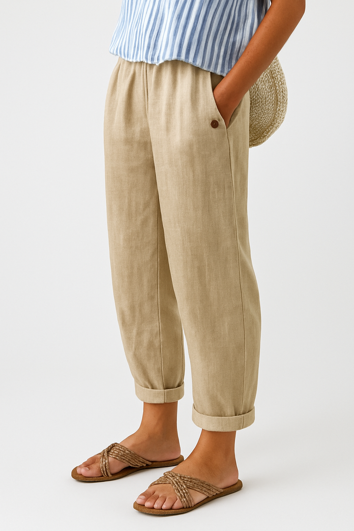 Lysithea | Women's Cuffed Pocket Relaxed Linen Trousers
