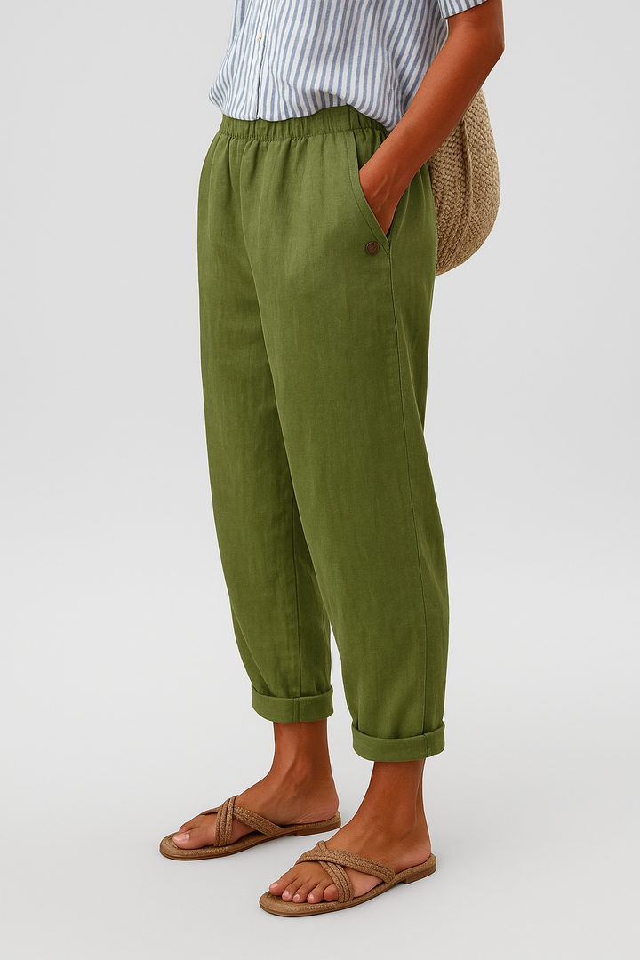 Lysithea | Women's Cuffed Pocket Relaxed Linen Trousers