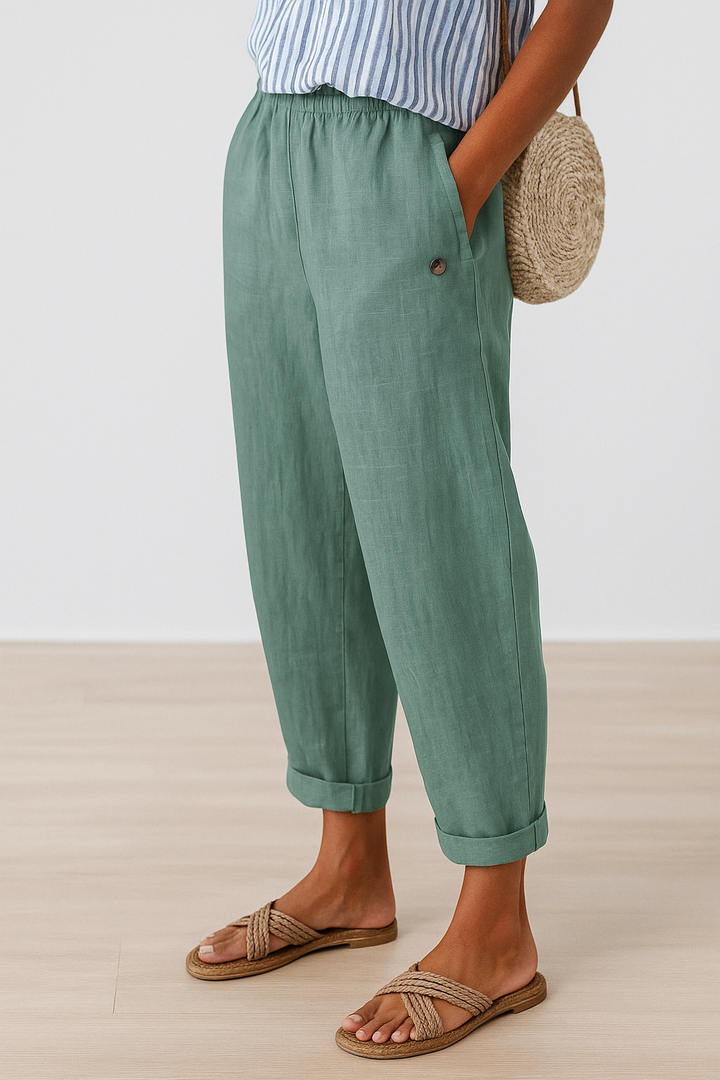 Lysithea | Women's Cuffed Pocket Relaxed Linen Trousers