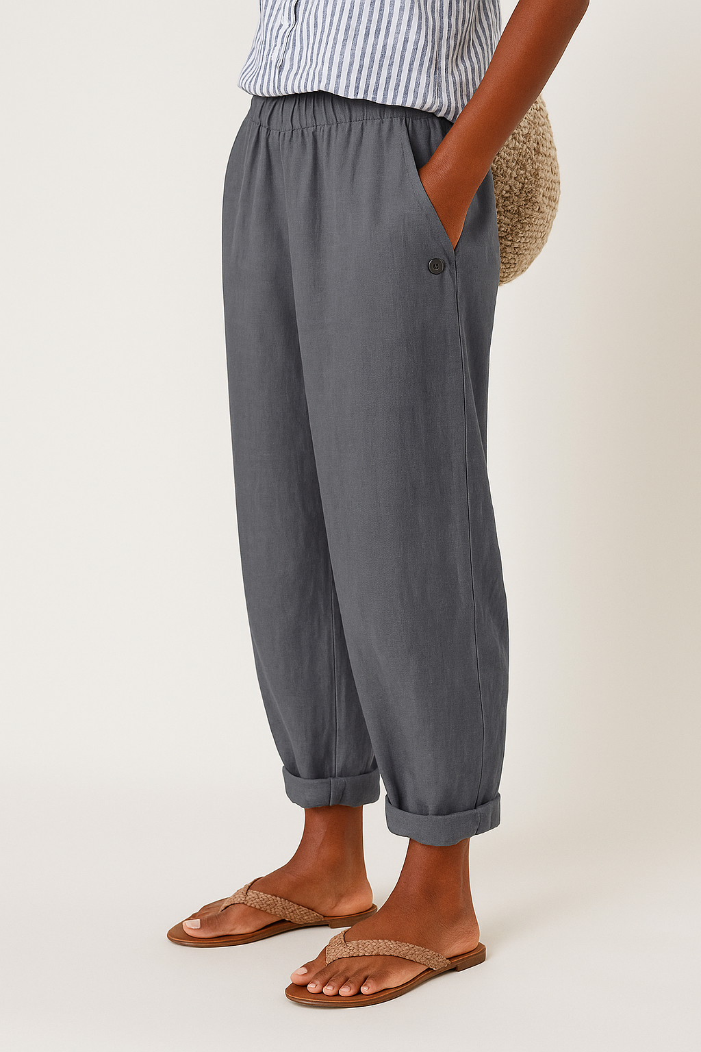 Lysithea | Women's Cuffed Pocket Relaxed Linen Trousers