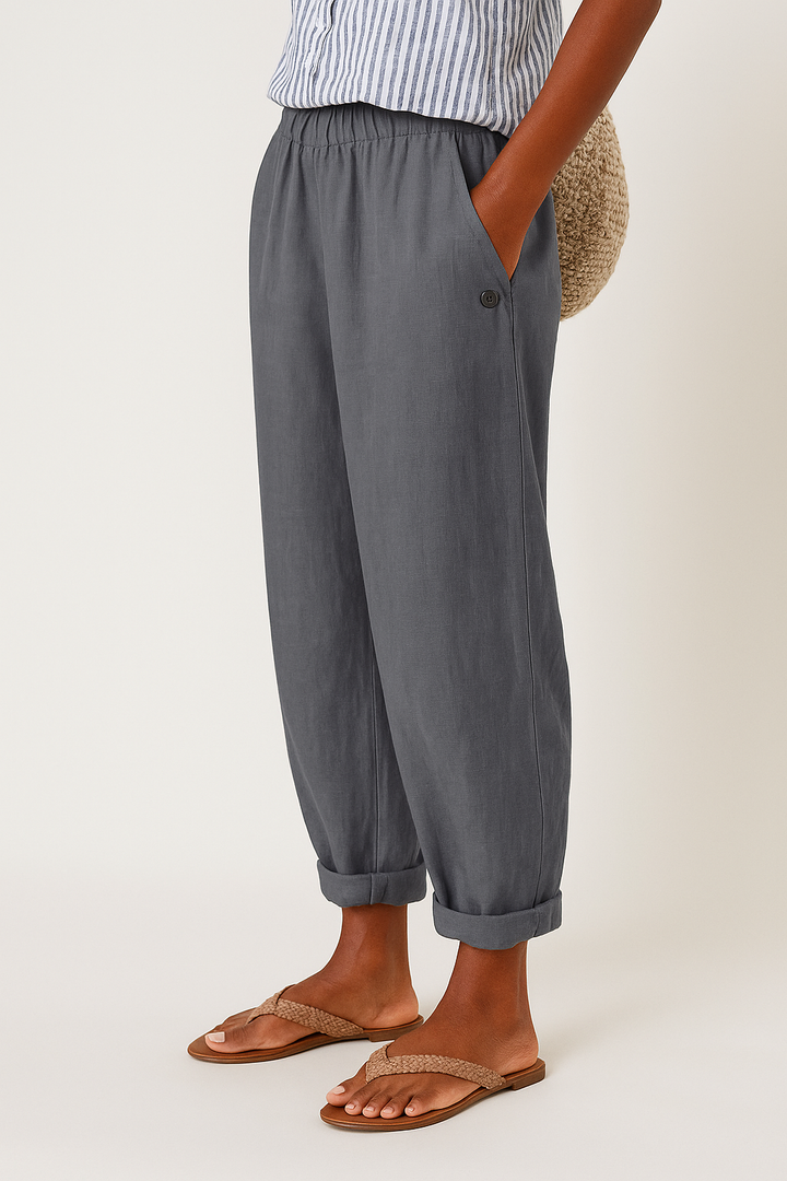 Lysithea | Women's Cuffed Pocket Relaxed Linen Trousers