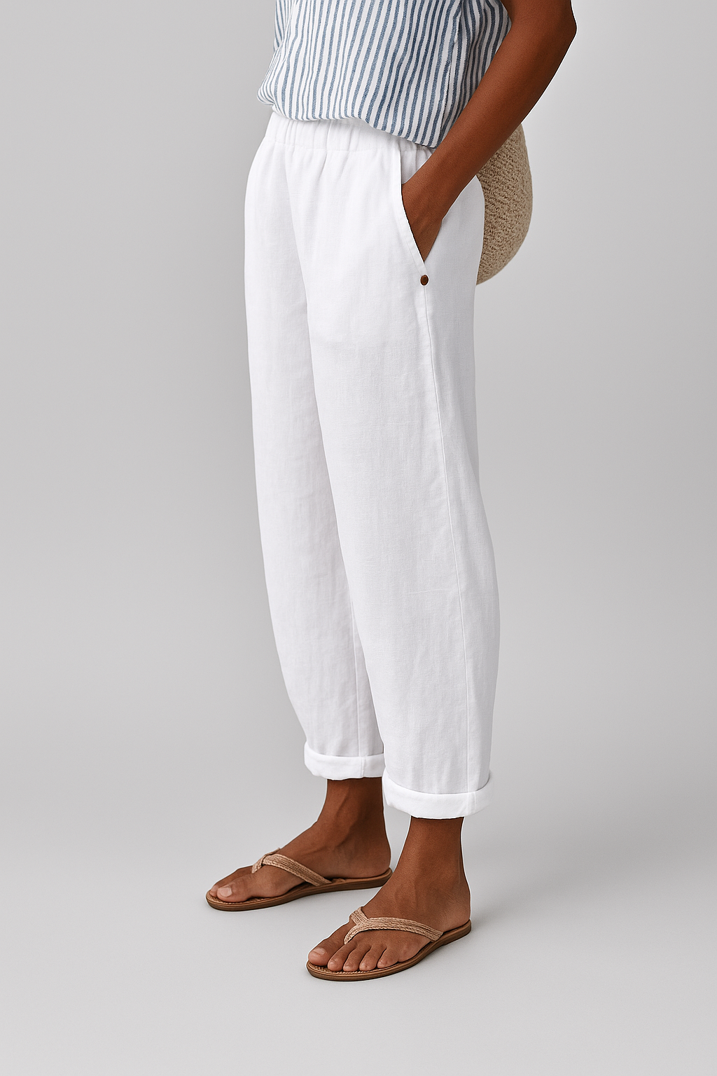Lysithea | Women's Cuffed Pocket Relaxed Linen Trousers