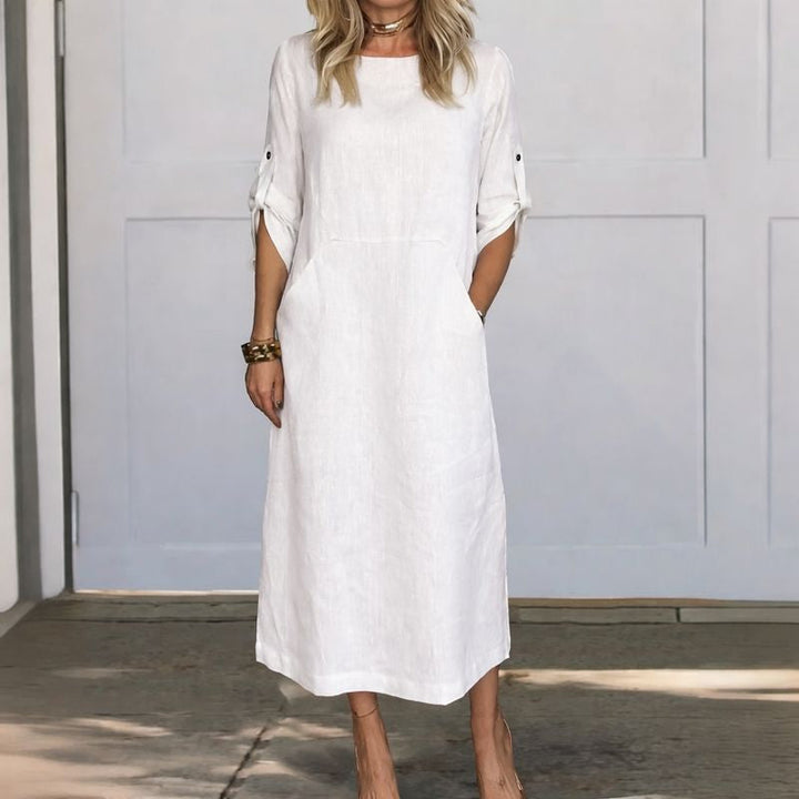 Lilavati | Women's Casual Roll-Tab Sleeve Pocket Midi Dress
