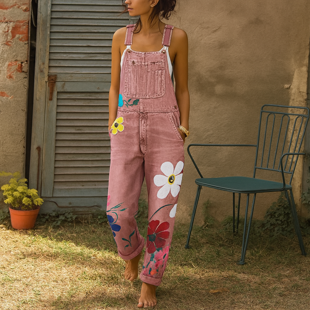 Isyra | Women's Floral Print Adjustable Strap Dungarees