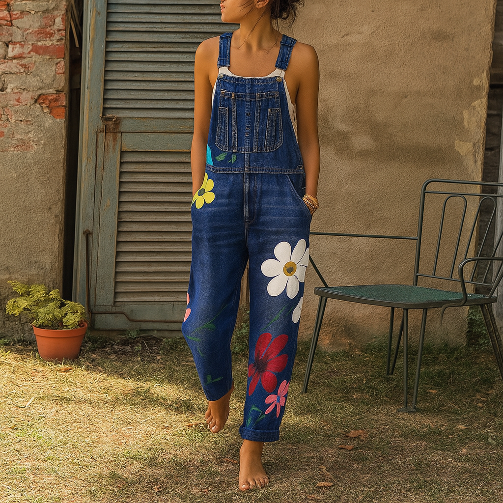 Isyra | Women's Floral Print Adjustable Strap Dungarees