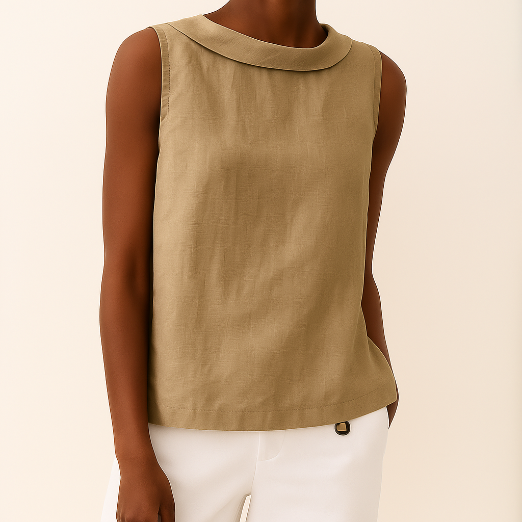 Elka | Women's Sleeveless Roll Collar Top