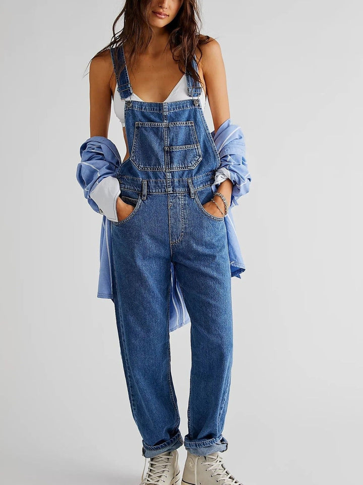 Zorielle | Women's Relaxed Fit Multi-Pocket Denim Dungarees