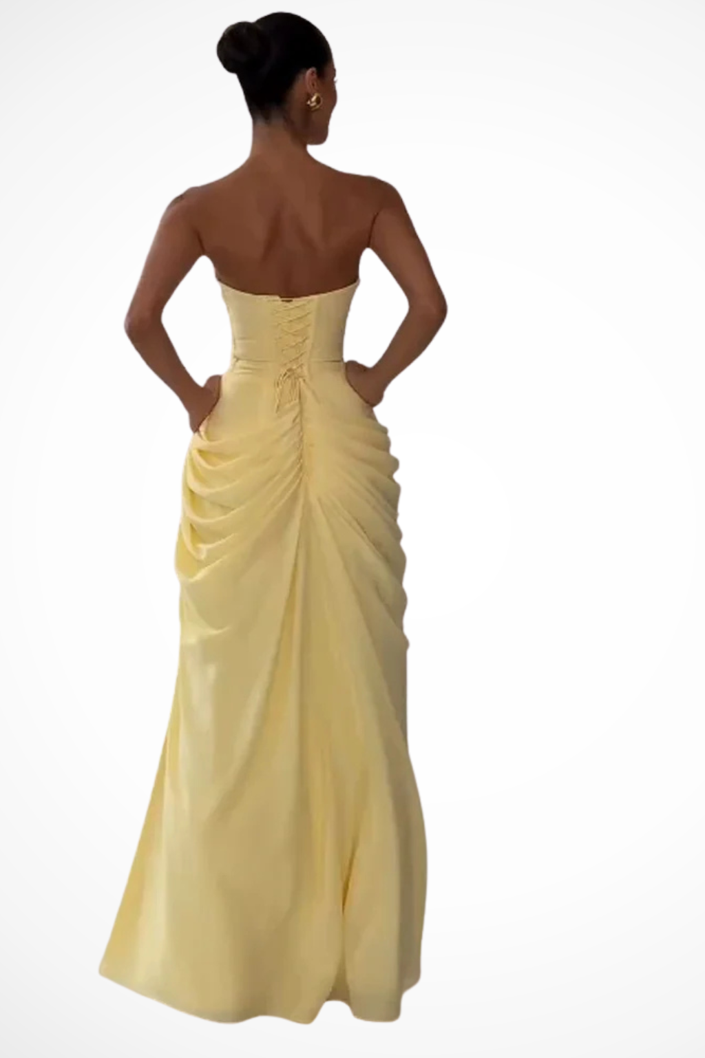 Ilaria | Women's Strapless Ruched Slit Maxi Dress