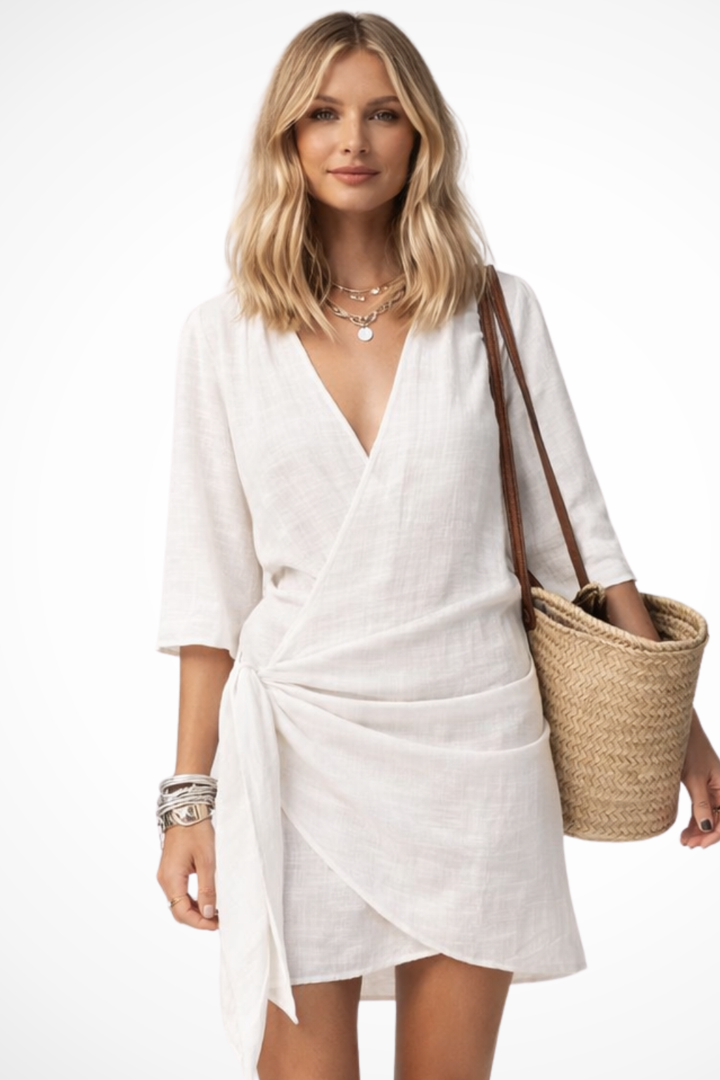 Demetria | Women's Wrap Tie Waist Mini Summer Dress