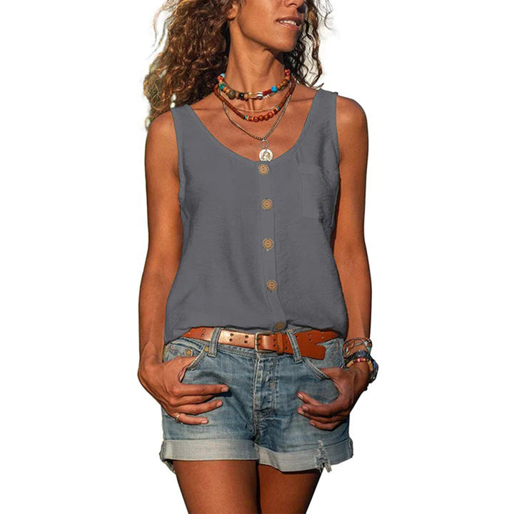 Theodora | Women's Casual Button Front Sleeveless Tank Top