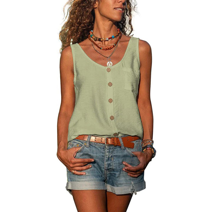 Theodora | Women's Casual Button Front Sleeveless Tank Top