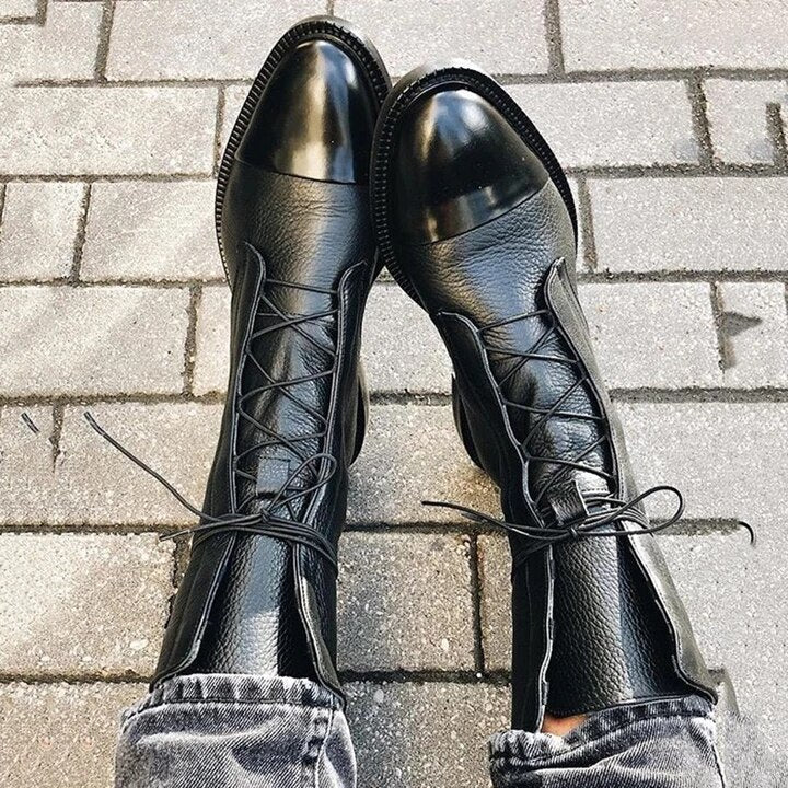 Marixa | Women's Lace-Up Mid Calf High Heel Boots