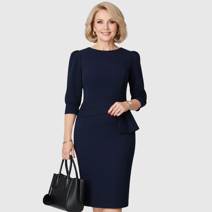 Zynara | Women's Peplum Waist Three-Quarter Sleeve Midi Dress