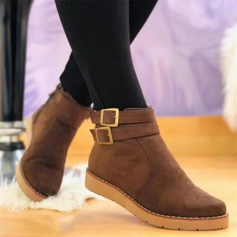 Fallon | Women's Double Buckle Flat Ankle Boots