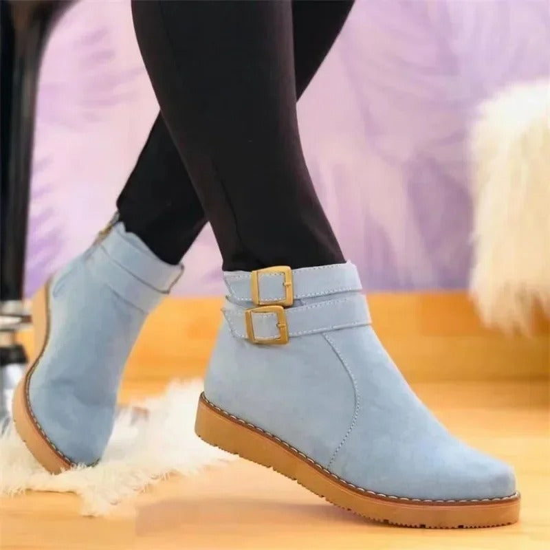 Fallon | Women's Double Buckle Flat Ankle Boots