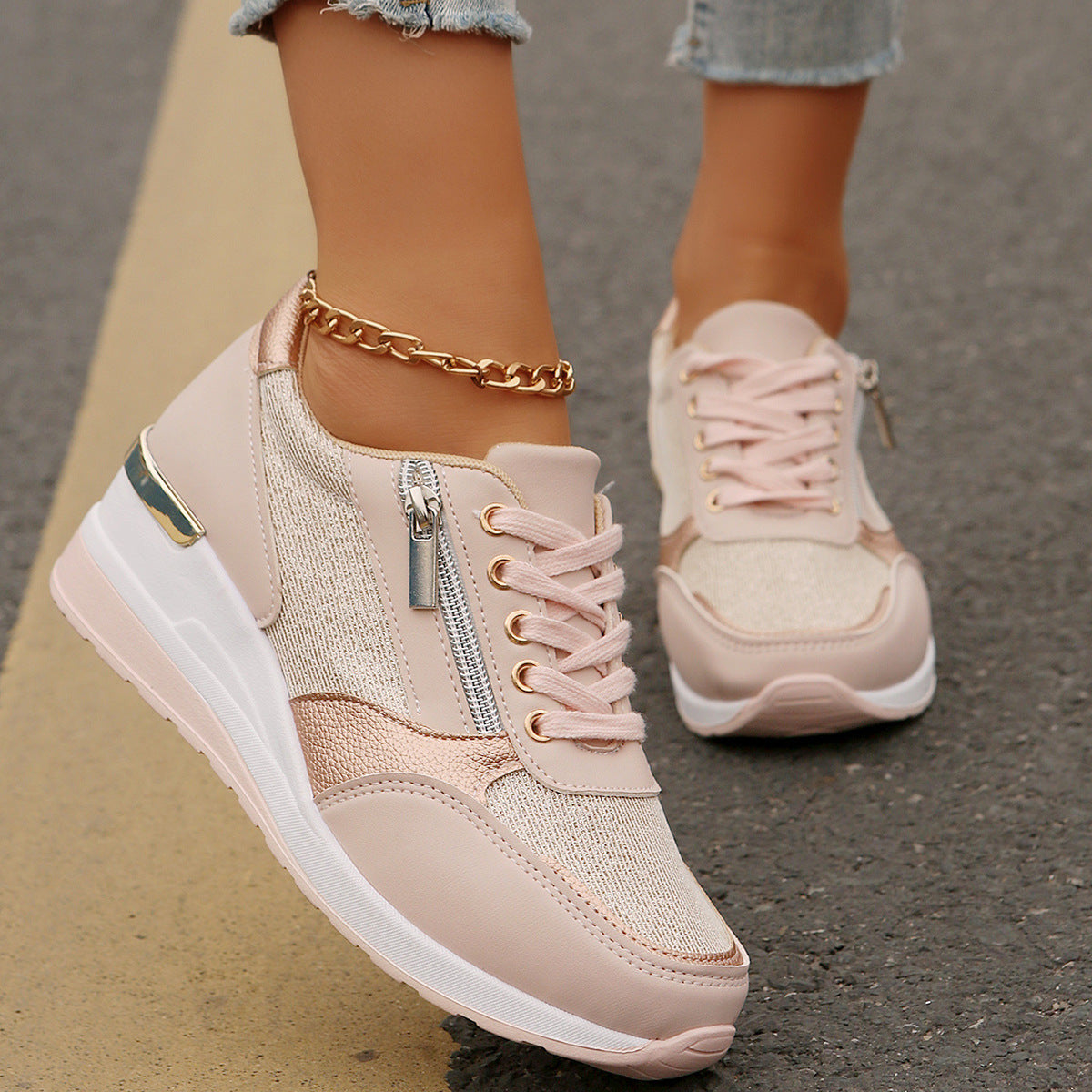 Sorellea | Women's Side Zip Wedge Sneakers