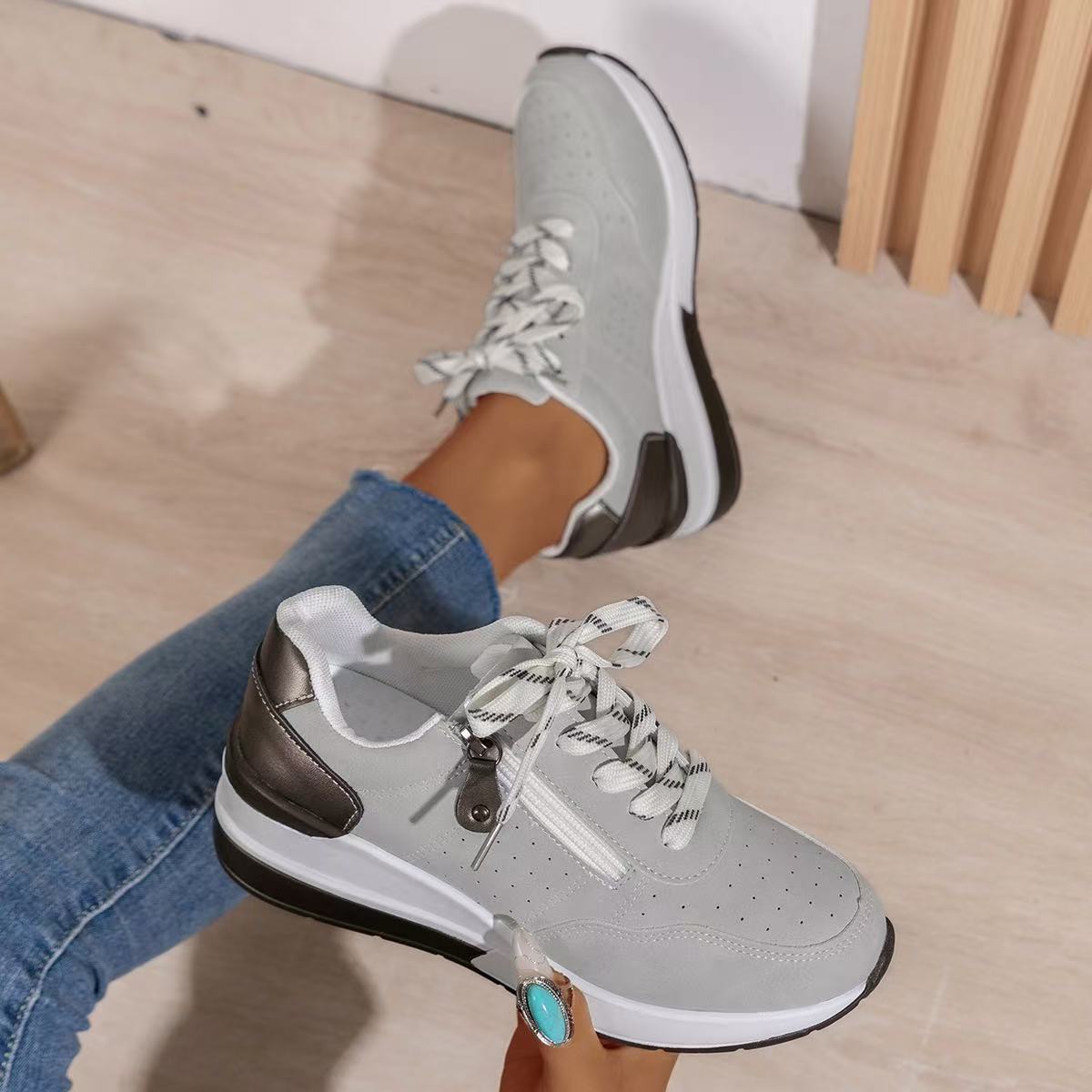 Orlaya | Women's Contrast Panel Side Zip Sneakers