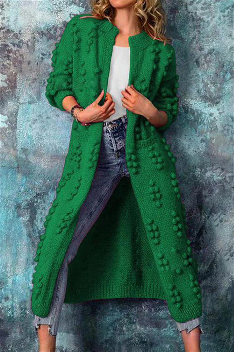 Giselle | Women's Long Pom-Pom Knit Open Cardigan