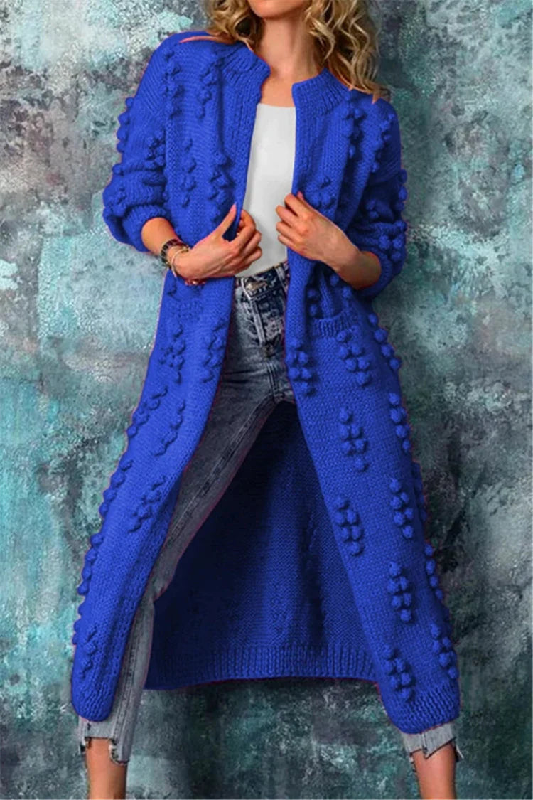 Giselle | Women's Long Pom-Pom Knit Open Cardigan