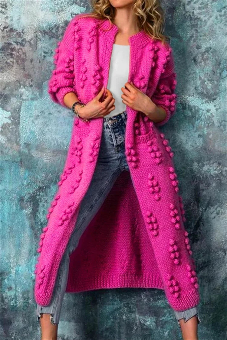 Giselle | Women's Long Pom-Pom Knit Open Cardigan