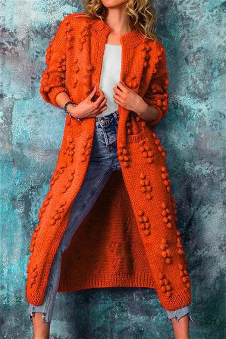 Giselle | Women's Long Pom-Pom Knit Open Cardigan