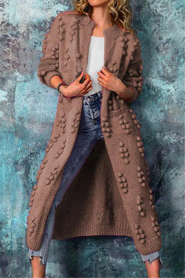 Giselle | Women's Long Pom-Pom Knit Open Cardigan