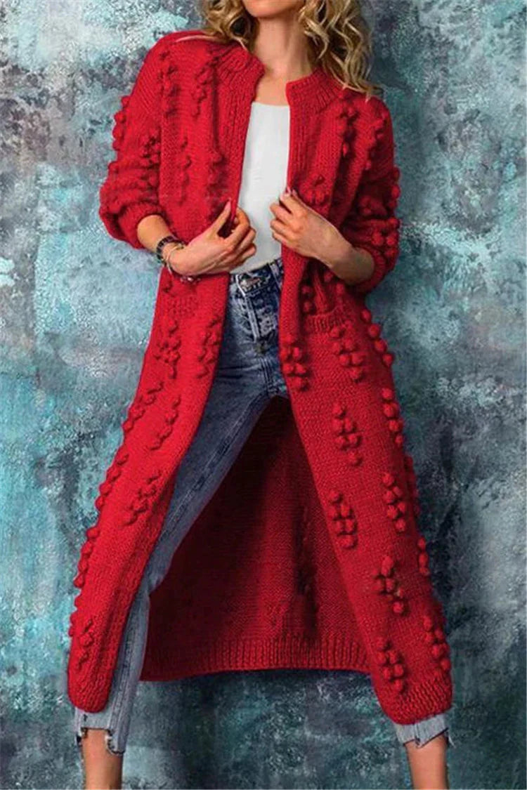 Giselle | Women's Long Pom-Pom Knit Open Cardigan