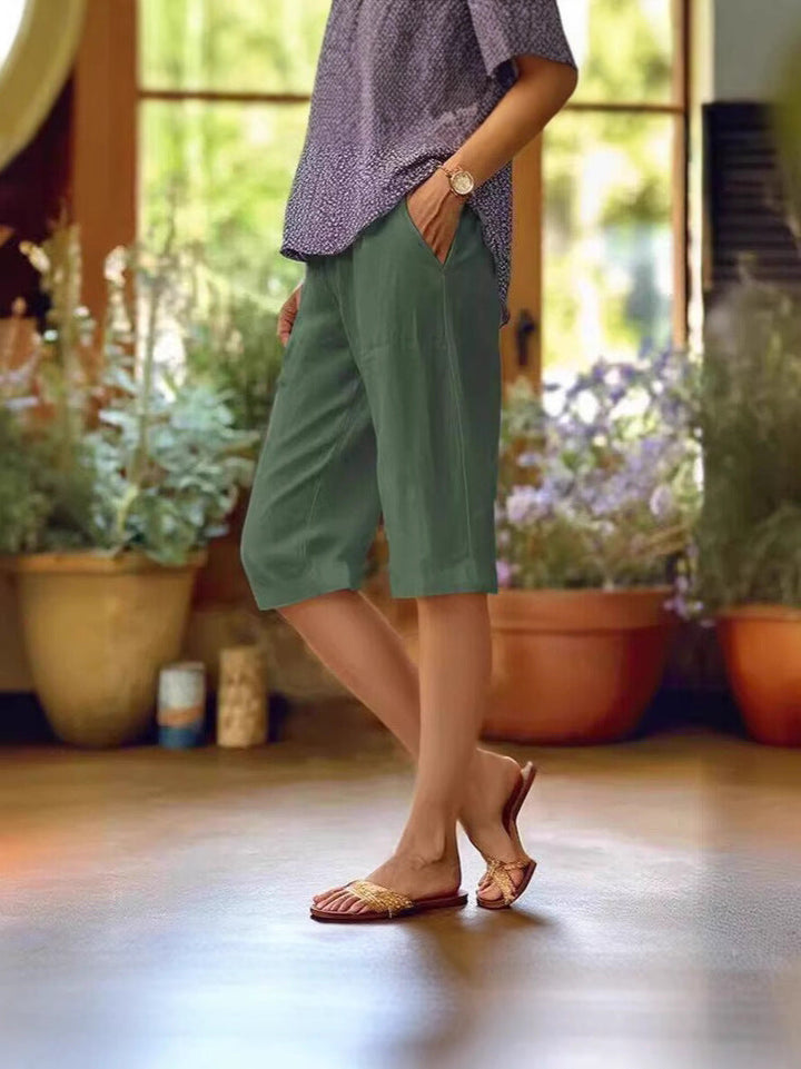 Aezryn | Women's Relaxed Linen Knee Length Shorts