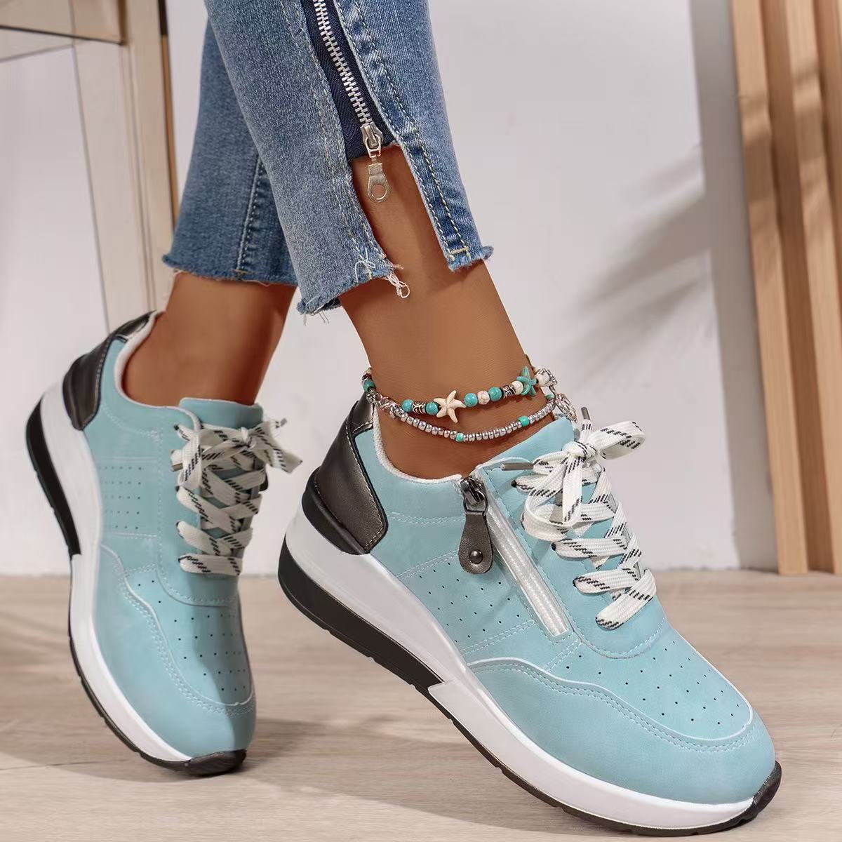 Orlaya | Women's Contrast Panel Side Zip Sneakers