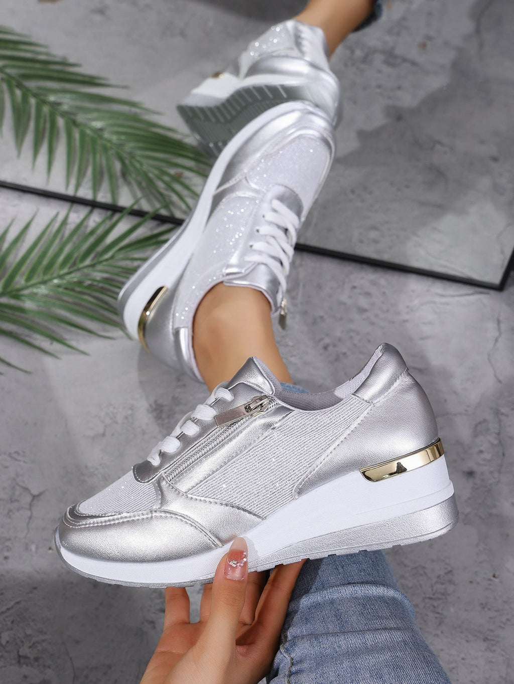 Sorellea | Women's Side Zip Wedge Sneakers