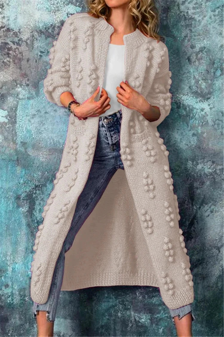 Giselle | Women's Long Pom-Pom Knit Open Cardigan