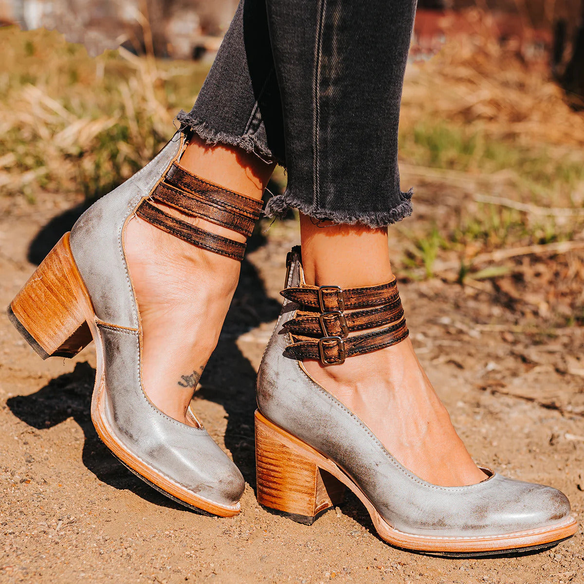 Driselle | Women's Strap Detail Block Heel Pumps