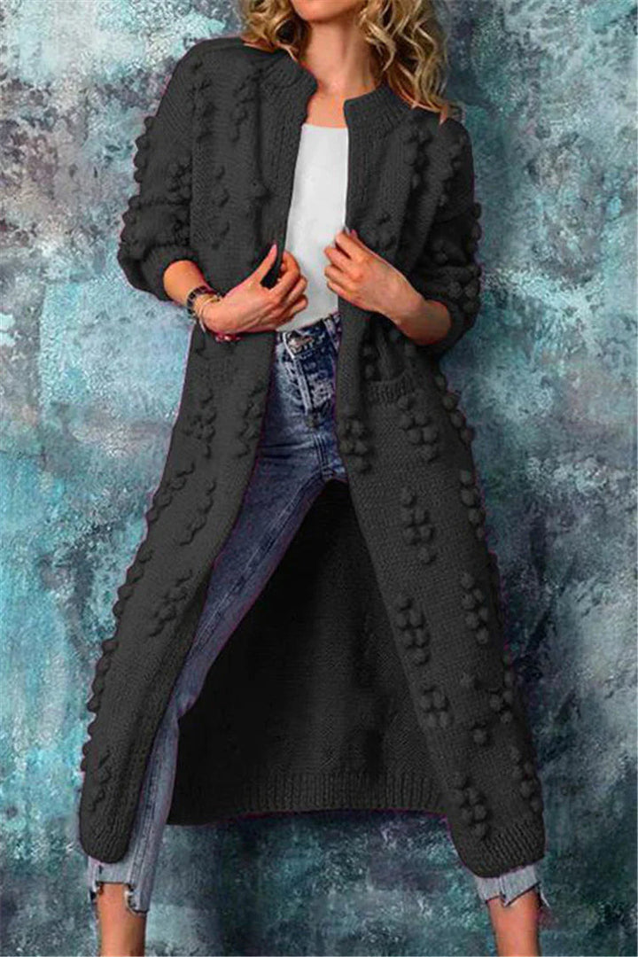 Giselle | Women's Long Pom-Pom Knit Open Cardigan