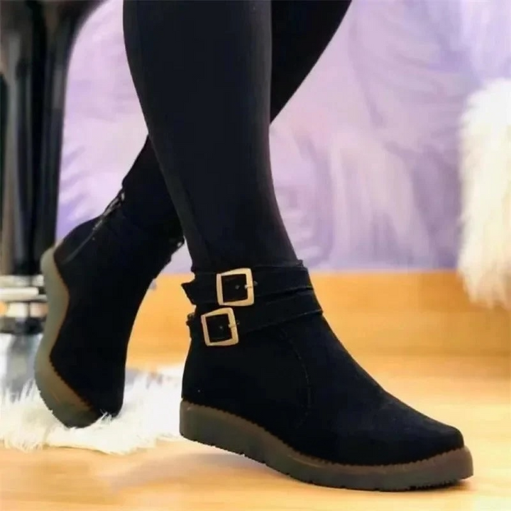 Fallon | Women's Double Buckle Flat Ankle Boots
