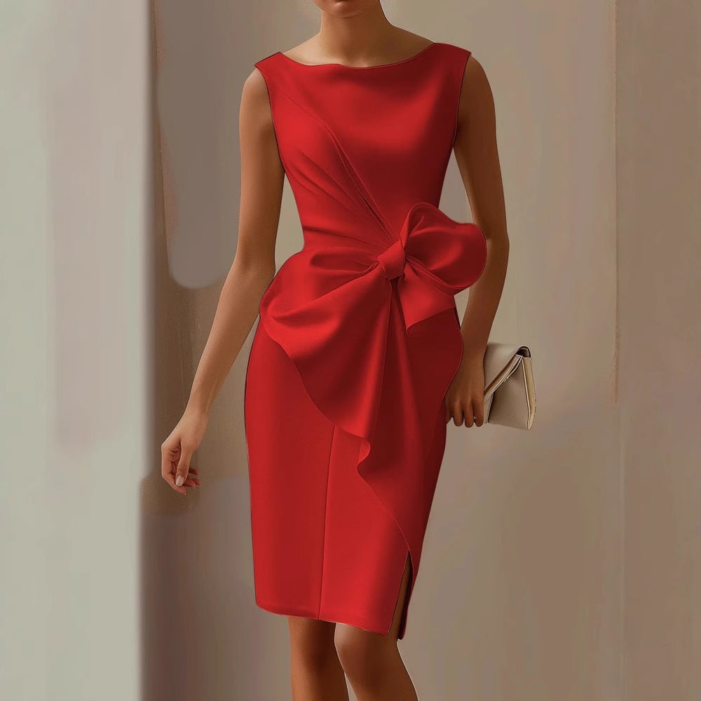 Liorra | Women's Sleeveless Bow Detail Midi Dress