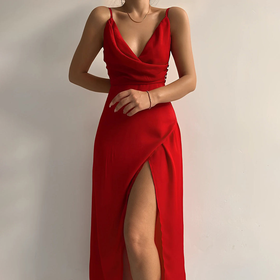 Olyndra | Women's Elegant Cowl Neck Slit Maxi Dress