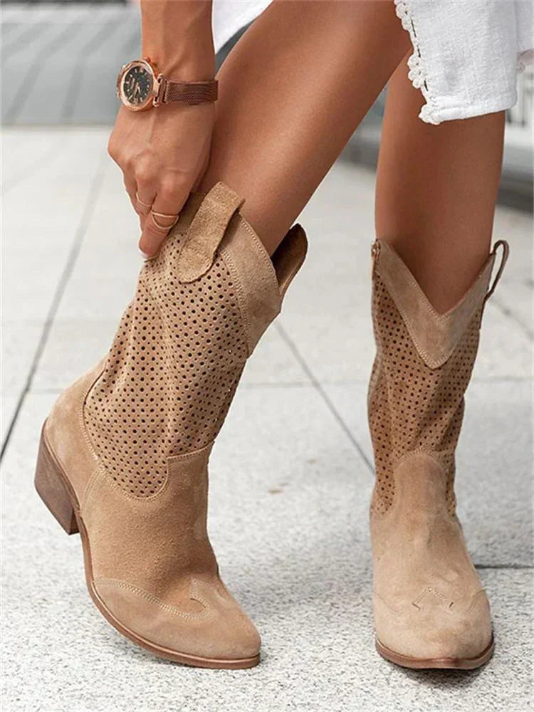 Portia | Women's Perforated Ankle Cowboy Boots