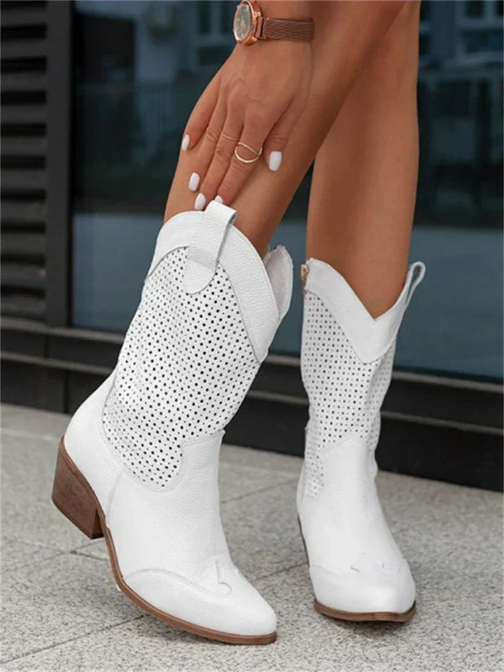 Portia | Women's Perforated Ankle Cowboy Boots